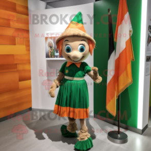 Tan Irish Flag mascot costume character dressed with a Mini Dress and Anklets