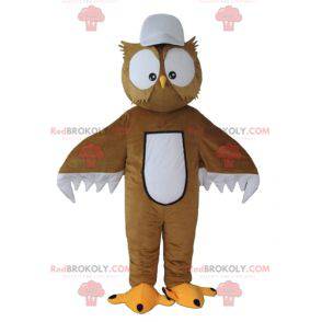 Brun og hvit ugle maskot med store øyne - Redbrokoly.com