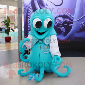 Cyan Squid mascotte kostuum...