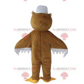 Mascotte de hibou marron et blanc avec de grands yeux -