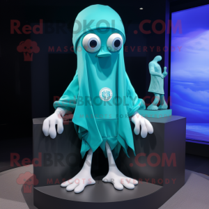 Cyan Squid maskot drakt...