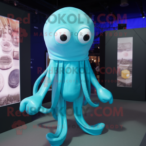 Cyan Squid mascotte kostuum...
