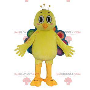 Mascotte de canari de paon jaune avec une queue colorée -