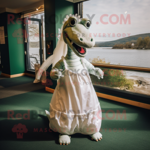 nan Loch Ness Monster mascot costume character dressed with a Wedding Dress and Headbands