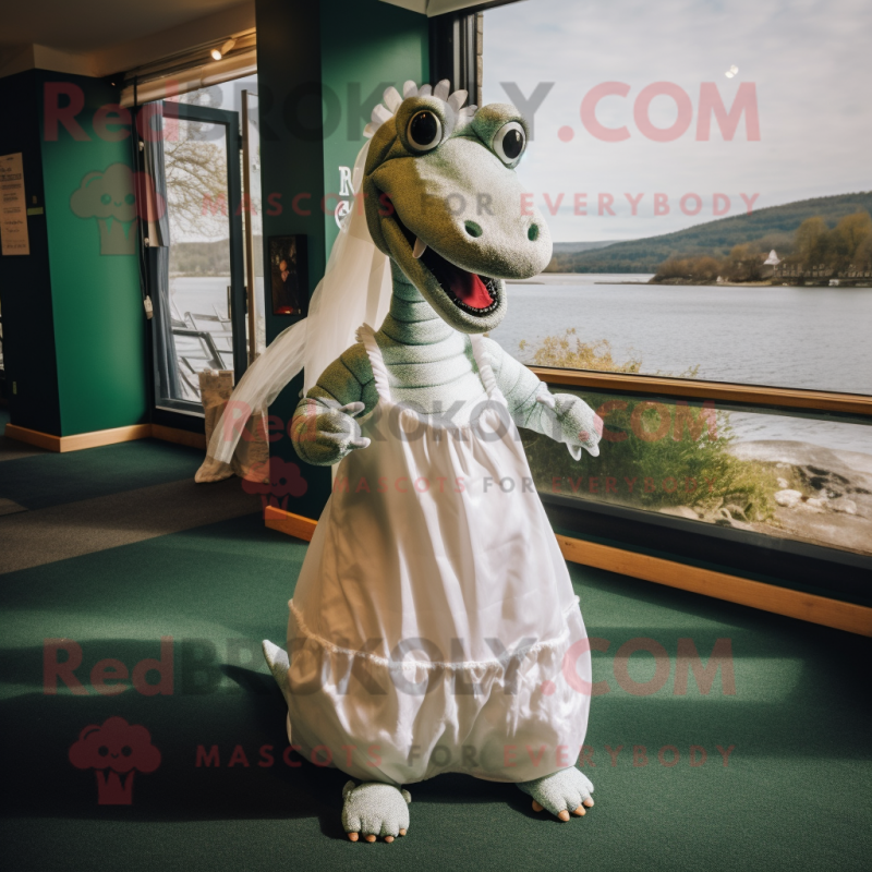 Loch Ness Monster mascot costume character dressed with a Wedding Dress ...