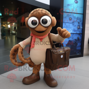 Brown Octopus mascot costume character dressed with a Sweater and Handbags