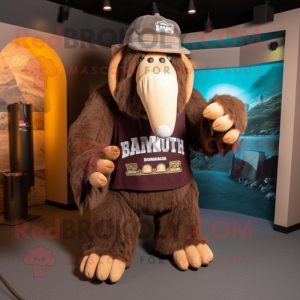 Brown Mammoth mascot costume character dressed with a Rash Guard and Beanies