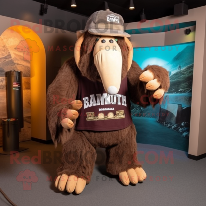 Brown Mammoth mascot costume character dressed with a Rash Guard and Beanies