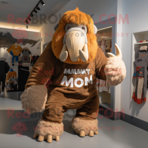 Brown Mammoth mascot costume character dressed with a Rash Guard and Beanies