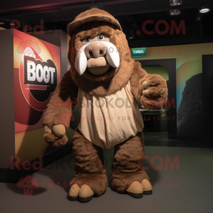 Brown Mammoth mascot costume character dressed with a Rash Guard and Beanies