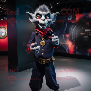 Navy Vampire mascot costume character dressed with a Chinos and Bracelet watches
