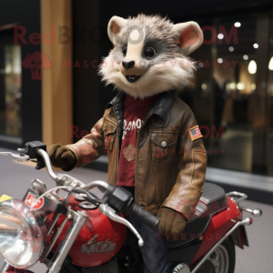 Tan Aye-Aye mascot costume character dressed with a Biker Jacket and Shawls