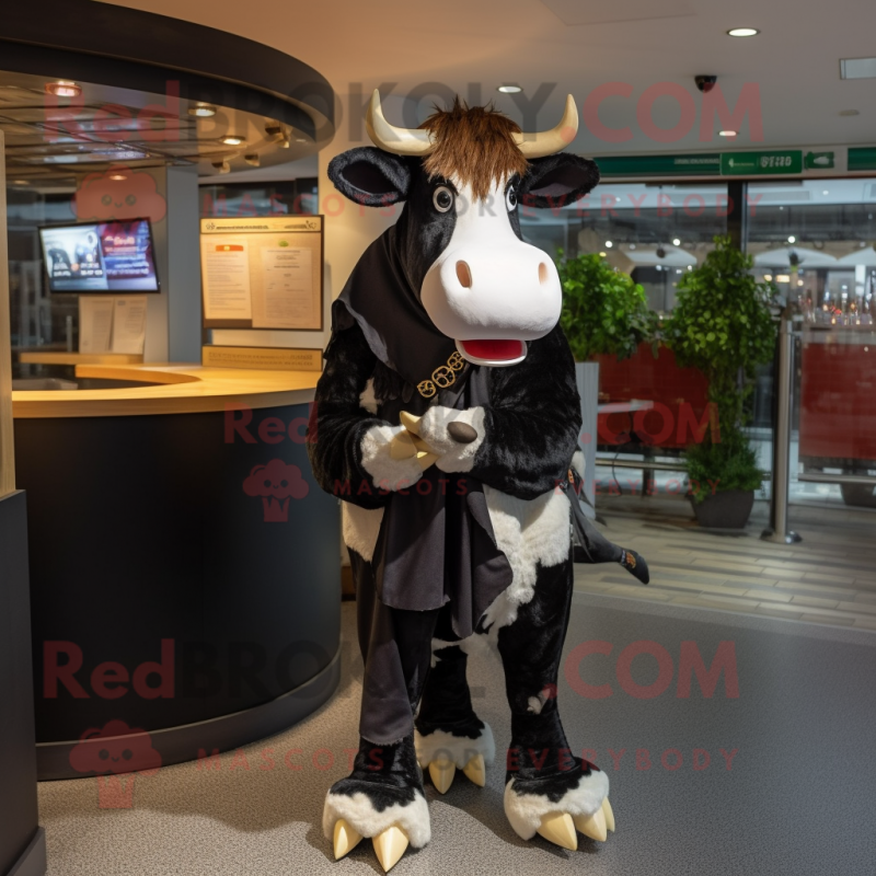 Black Hereford Cow mascot costume character dressed with a Midi Dress and Belts