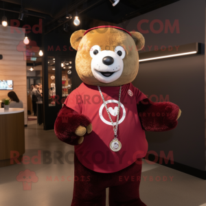 Maroon Bear maskot kostume...