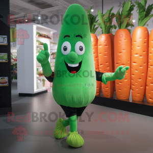 Green Carrot mascot costume character dressed with a Running Shorts and Gloves