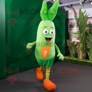 Green Carrot mascot costume character dressed with a Running Shorts and Gloves