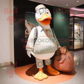 Peach Goose mascot costume character dressed with a Trousers and Tote bags