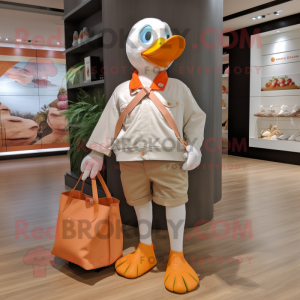 Peach Goose mascot costume character dressed with a Trousers and Tote bags