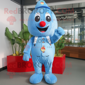 Sky Blue Strawberry mascot costume character dressed with a Overalls and Cufflinks