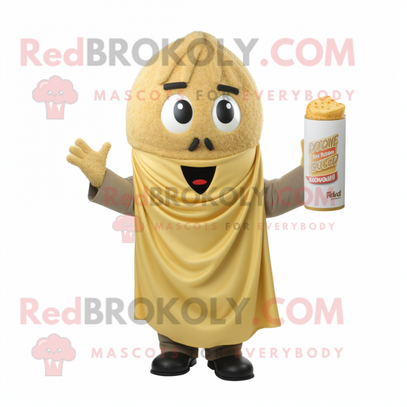 Gold Falafel mascot costume character dressed with a Sweatshirt and Scarf clips Gold Falafel mascot costume character dressed with a Sweatshirt and Scarf clips
