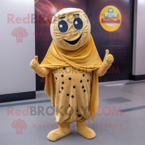 Gold Falafel mascot costume character dressed with a Sweatshirt and Scarf clips