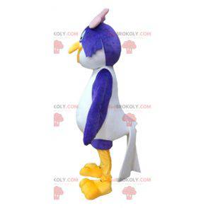 Mascot big blue and white bird with a pink bow - Redbrokoly.com