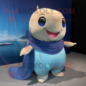 Tan Blue Whale mascot costume character dressed with a Bikini and Wraps