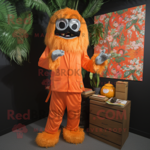 Orange Pad Thai mascot costume character dressed with a Jumpsuit and Wallets