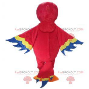 Mascote papagaio gigante vermelho amarelo e azul -