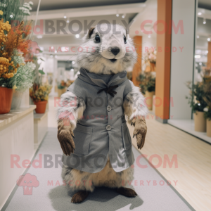 Gray Marmot mascot costume character dressed with a Dress and Cummerbunds