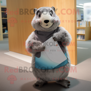 Gray Marmot mascot costume character dressed with a Dress and Cummerbunds