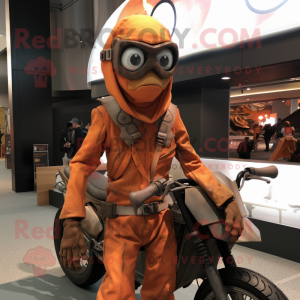 Rust Plate Spinner mascot costume character dressed with a Moto Jacket and Wraps