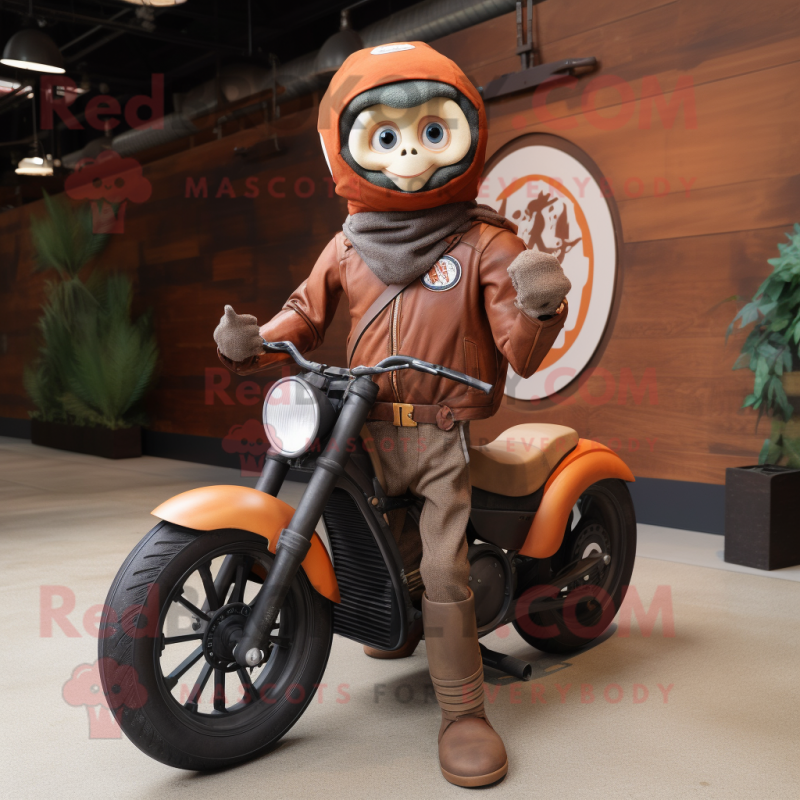 Rust Plate Spinner mascot costume character dressed with a Moto Jacket and Wraps