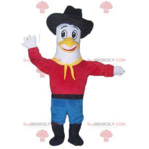 Mascotte di gabbiano piccione in abito da cowboy -