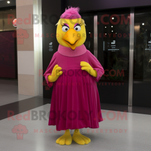Magenta Canary mascot costume character dressed with a Empire Waist Dress and Foot pads