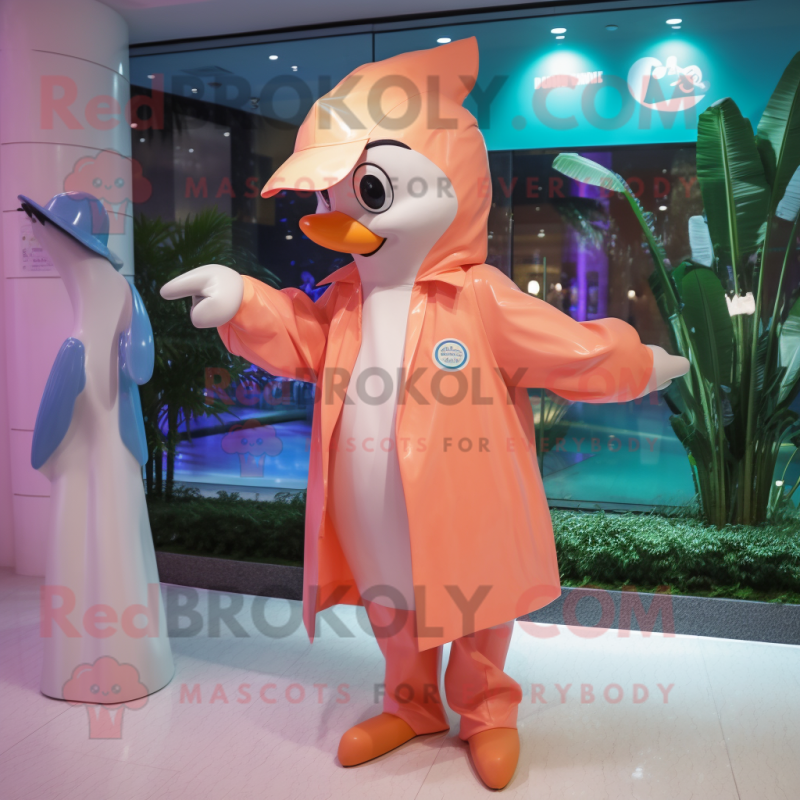 Peach Dolphin mascot costume character dressed with a Raincoat and Watches