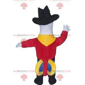 Mascotte di gabbiano piccione in abito da cowboy -