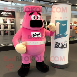 Pink Boxing Glove mascot costume character dressed with a Jacket and Shoe clips