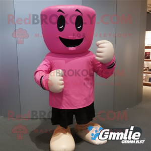 Pink Boxing Glove mascot costume character dressed with a Jacket and Shoe clips