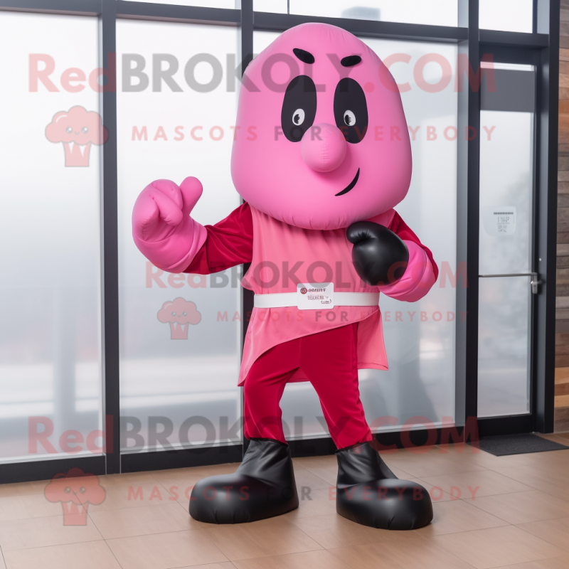 Pink Boxing Glove mascot costume character dressed with a Jacket and Shoe clips Pink Boxing Glove mascot costume character dressed with a Jacket and Shoe clips