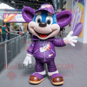 Purple Skateboard mascot costume character dressed with a Jacket and Hairpins