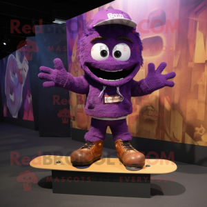 Purple Skateboard mascot costume character dressed with a Jacket and Hairpins