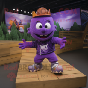 Purple Skateboard mascot costume character dressed with a Jacket and Hairpins