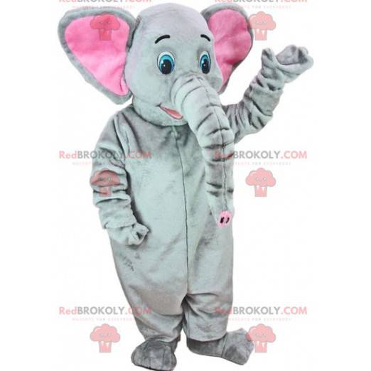 Gray and pink elephant mascot with blue eyes - Redbrokoly.com