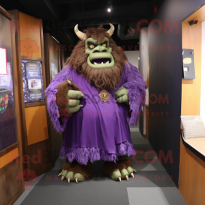 Purple Ogre mascot costume character dressed with a Dress Shirt and Shawls