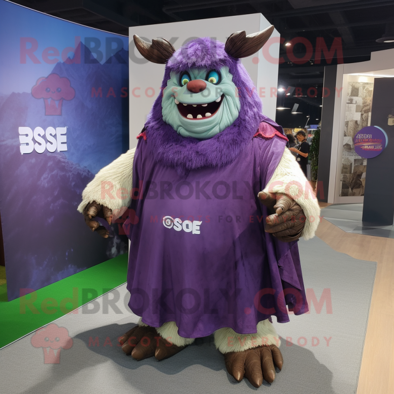 Purple Ogre mascot costume character dressed with a Dress Shirt and Shawls