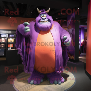 Purple Ogre mascot costume character dressed with a Dress Shirt and Shawls