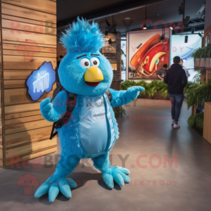 Cyan Chicken Parmesan mascot costume character dressed with a Bodysuit and Backpacks