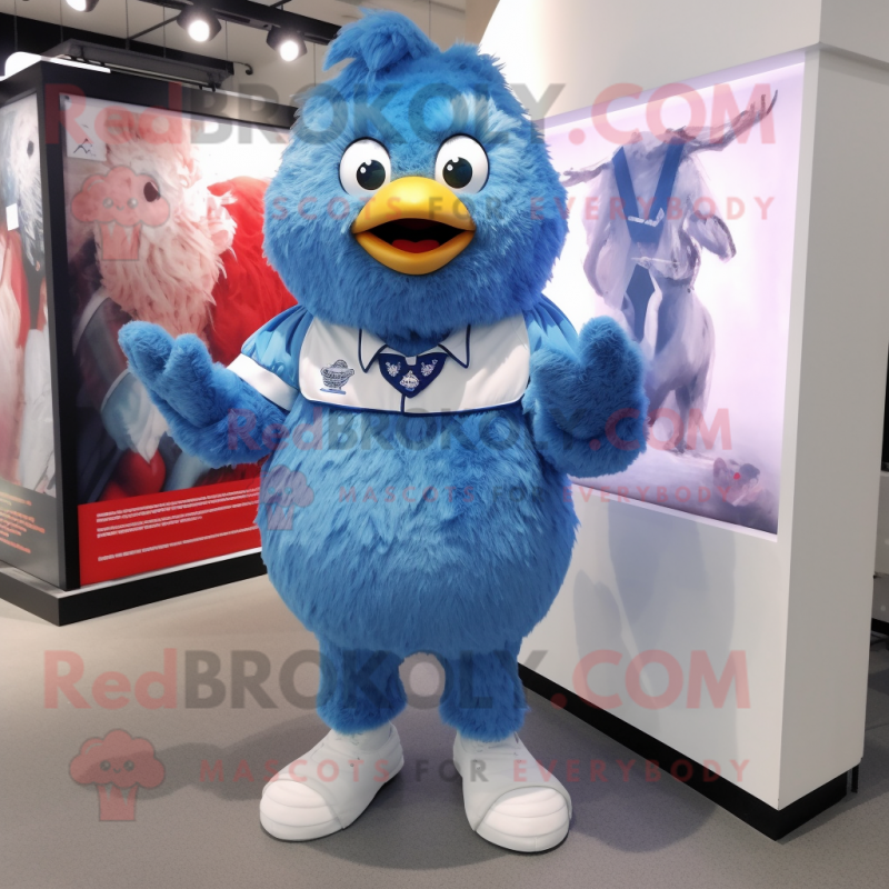 Blue Fried Chicken mascot costume character dressed with a Bermuda Shorts and Keychains Blue Fried Chicken mascot costume character dressed with a Bermuda Shorts and Keychains