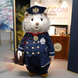 Navy Hedgehog mascot costume character dressed with a Waistcoat and Coin purses